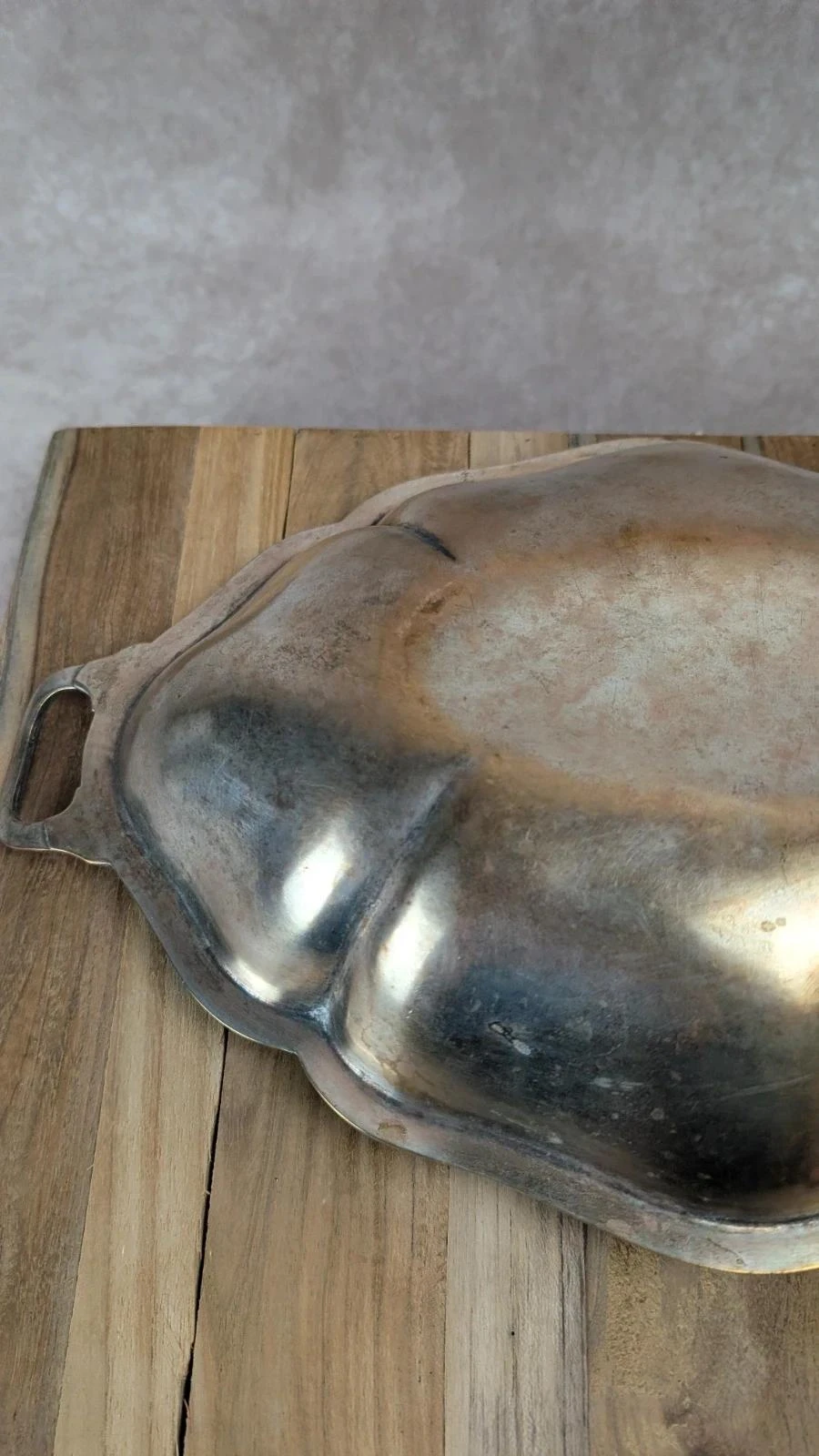Antigo prato oval de cobre prateado com alças – photo 7